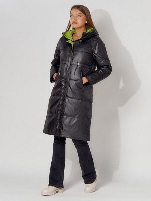 Пальто утепленное стеганое зимние женское  черного цвета 448613Ch