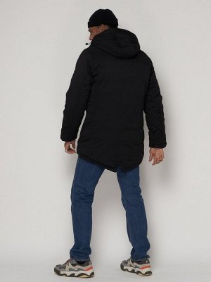 Парка мужская зимняя с капюшоном черного цвета 93610Ch