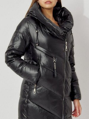 Пальто утепленное с капюшоном зимнее женское  черного цвета 442185Ch
