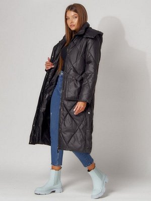 Пальто утепленное стеганое зимнее женское  черного цвета 448601Ch