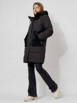 MTFORCE Пальто утепленное с капюшоном зимнее женское  черного цвета 442197Ch