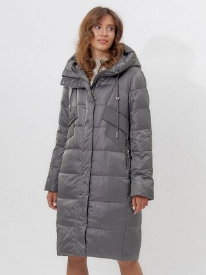 Пальто утепленное женское зимние темно-серого цвета 11201TC