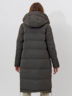 Пальто утепленное женское зимние темно-зеленого цвета 112253TZ