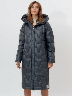 Пальто утепленное женское зимние темно-зеленого цвета 11373TZ