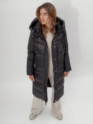 Пальто утепленное женское зимние черного цвета 112261Ch