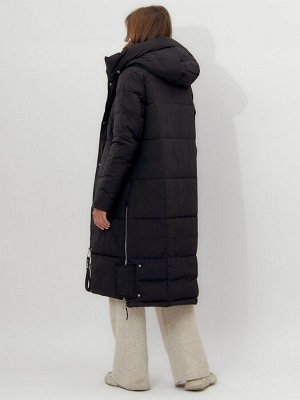 Пальто утепленное женское зимние черного цвета 112132Ch