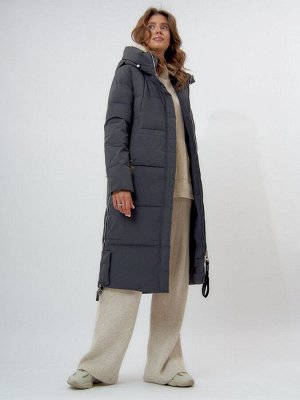 Пальто утепленное женское зимние темно-серого цвета 112132TC