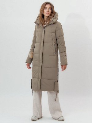 Пальто утепленное женское зимние бежевого цвета 112132B