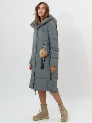 Пальто утепленное женское зимние цвета хаки 11207Kh