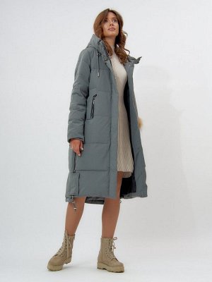 Пальто утепленное женское зимние цвета хаки 11207Kh