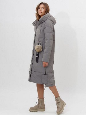 Пальто утепленное женское зимние серого цвета 11207Sr