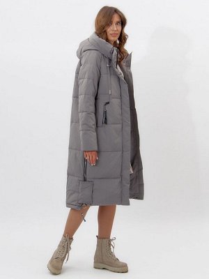 Пальто утепленное женское зимние серого цвета 11207Sr