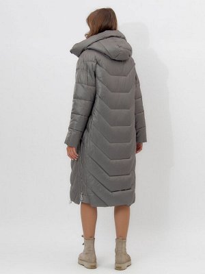 Пальто утепленное женское зимние серого цвета 11608Sr