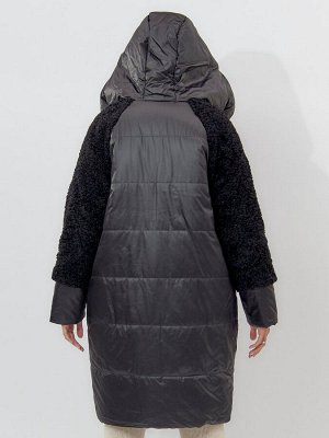 Пальто утепленное женское зимние черного цвета 11208Ch