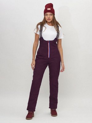 Полукомбинезон брюки горнолыжные темно-бордового цвета женские  66179Tb