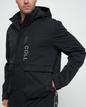 Куртка спортивная мужская с капюшоном черного цвета 8600Ch