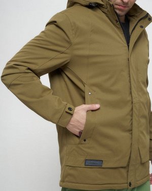 Куртка спортивная мужская с капюшоном бежевого цвета 8599B