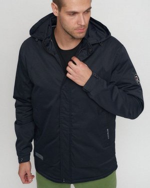 Куртка спортивная мужская с капюшоном темно-синего цвета 8599TS