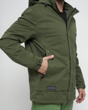 Куртка спортивная мужская с капюшоном цвета хаки 8599Kh