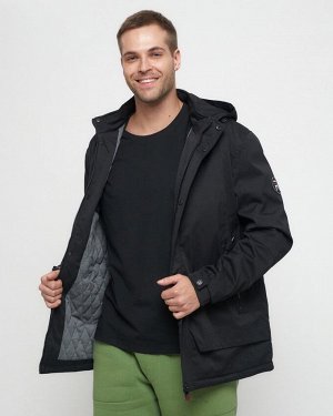 Куртка спортивная мужская с капюшоном черного цвета 8599Ch