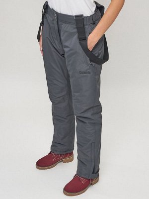 Полукомбинезон брюки горнолыжные женские big size темно-серого цвета 66413TC