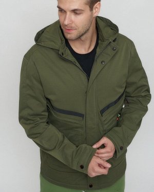 Куртка спортивная мужская с капюшоном цвета хаки 8596Kh