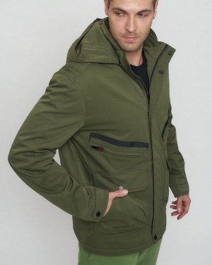 Куртка спортивная мужская с капюшоном цвета хаки 8596Kh