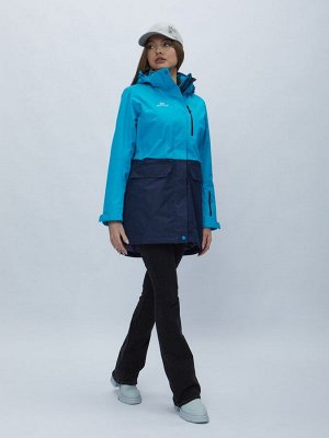 Парка женская с капюшоном синего цвета 551991S