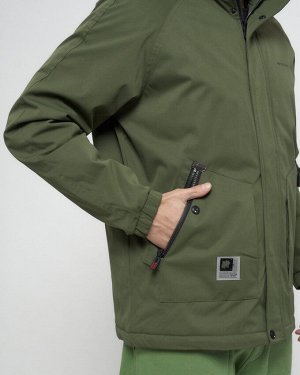 Куртка спортивная мужская с капюшоном цвета хаки 8598Kh