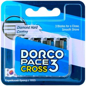 Dorco Pace CROSS3 (4 кассеты), 3-лезв.кассеты, увл.полоска, микрогребень, открыт.архитектура, крепление CROSS