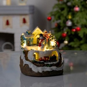 Светодиодная фигура «Поезд и снеговик» 16x10x12 см, полистоун, батарейки АААх2 (не в комплекте), USB, свечение тёплое белое