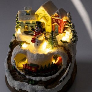 Светодиодная фигура «Поезд и снеговик» 16x10x12 см, полистоун, батарейки АААх2 (не в комплекте), USB, свечение тёплое белое