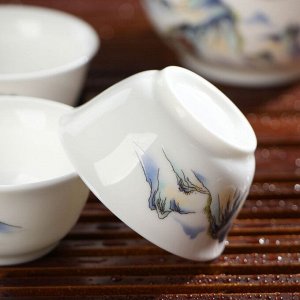 Набор чайный керамический «Восточная мудрость», 4 предмета: 3 пиалы 40 мл, гайвань 240 мл, цвет белый