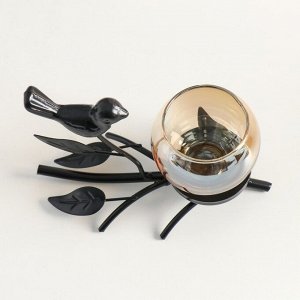 Подсвечник металл, стекло на 1 свечу "Птица на ветке" чёрный 10х15х7,3 см