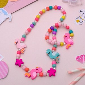 Набор детский "Выбражулька" 2 предмета: бусы, браслет, фламинго, цветной