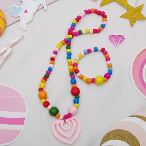Набор детский "Выбражулька" 2 предмета: кулон, браслет, сердечко, цветной