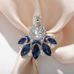 Кольцо для платка "Павлин", цвет бело-синий в серебре
