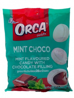 Конфета карамельная Boonprasert "Orca" Mint Choco со вкусом мяты шоколадная начинка, м/уп 140г