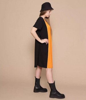 Платье #13738, оранжевый,чёрный