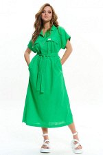 Платье-рубашка из льняной ткани, свободного силуэта, слегка расширенное к низу зеленый