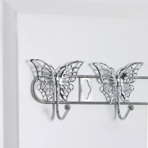 Вешалка настенная на 6 крючков Доляна «Бабочки», 34,5x3x6,5 см, цвет серебряный
