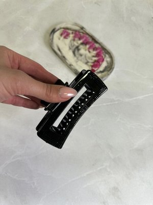 Заколка крабик для волос прямоугольная со стразами черная 10,5*4,5 см (крупная)