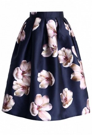 Юбка Обхват Талии 62-84см, Длина Изделия 64см Элегантная расклешенная юбка, цветочный узор,высокая талия Полиэстр