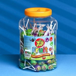 Леденцы карамельные на палочке "Vil pop" с жвачкой (bubble gum + fruit), 16 г