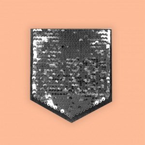 Термоаппликация двусторонняя «Карман», с пайетками, 12 x 10,5 см, цвет чёрный/серебряный