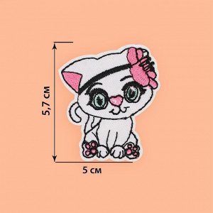 Термоаппликация «Кошка с цветком», 5 ? 5,7 см, цвет белый/розовый