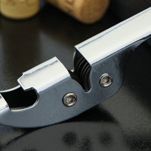 Открывалка с ножеточкой Доляна, 14 см, цвет хромированный