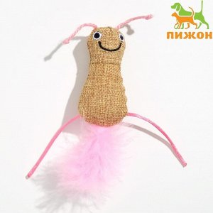 Мягкая игрушка для кошек с кошачьей мятой и пуховым хвостом "Гусеница", розовая