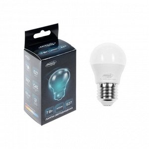 Лампа светодиодная Luazon Lighting, G45, 7 Вт, E27, 630 Лм, 4000 К, дневной свет