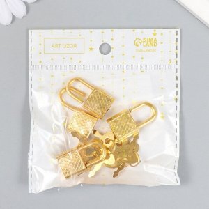 Замочек с ключиком для шкатулки, копилки, ключницы, металл, набор 5 шт., под золото, 3.1x1.7 см